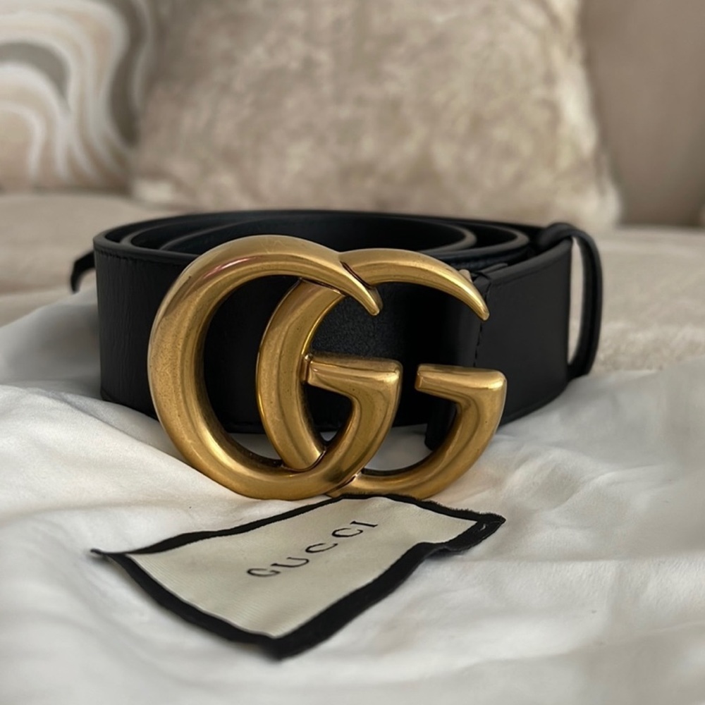 Authentic Gucci GG Marmont 1.5 inch wide leather belt